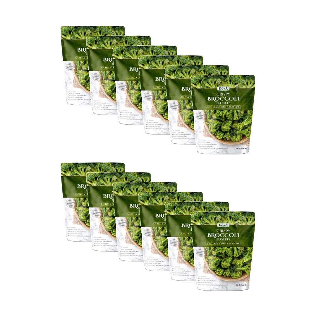 12PK DJ&A Lightly Cooked & Seasoned Crispy Broccoli Florets Crisps 25g Packet