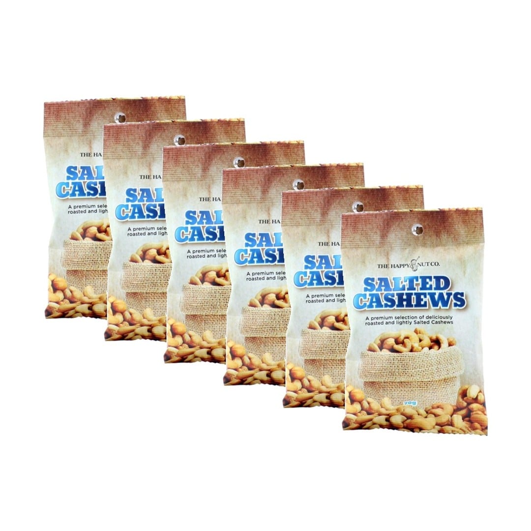 6PK The Happy Nut Co Roasted & Lightly Salted Cashews Ready To Eat Snack 150g