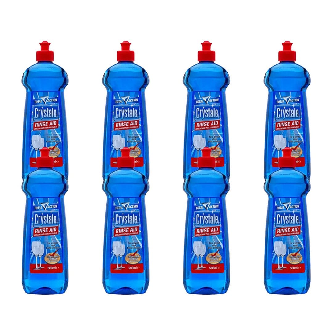 8PK Crystale Total Action Rinse Aid Streak Free Glassware Enhancer 500ml Blue