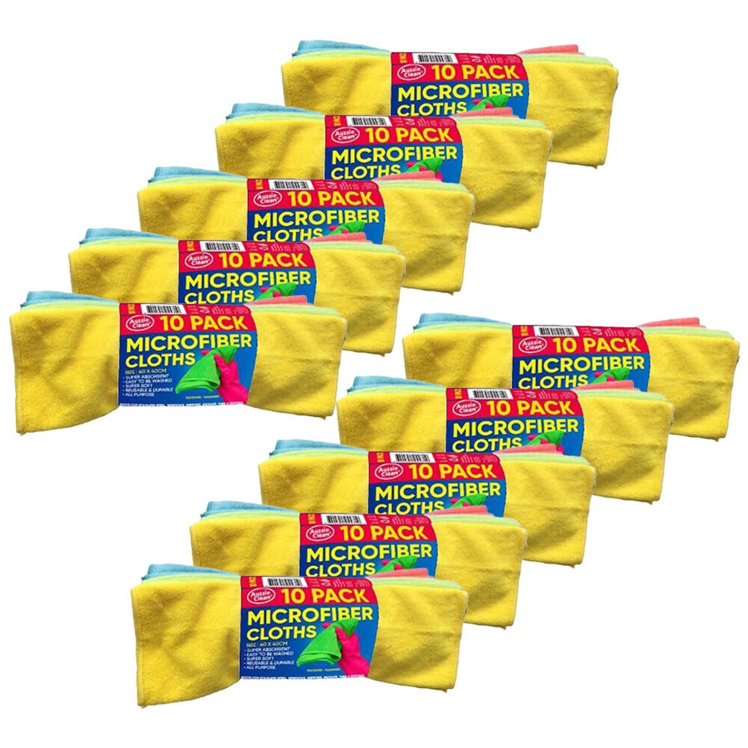 10x 10pc Aussie Clean All Purpose Microfiber Reusable Cleaning Cloth 40x40cm