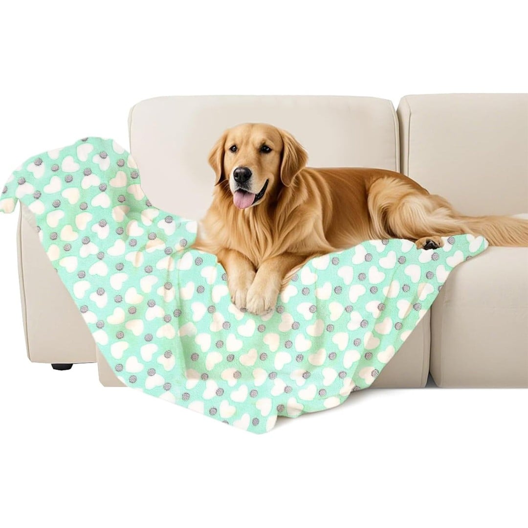 107x75cm Fluffy Fleece Dog Blanket Mat Paw Print Puppy Kitten Throw Blanket -Green
