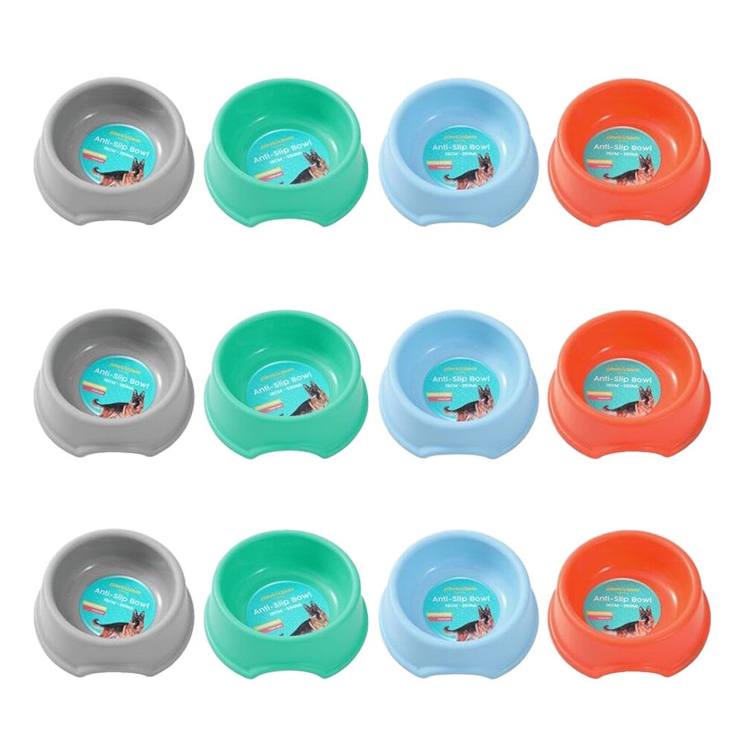 12PK Paws And Claws Pet Essentials Anti Slip Bowl 260mL/15cm Assorted