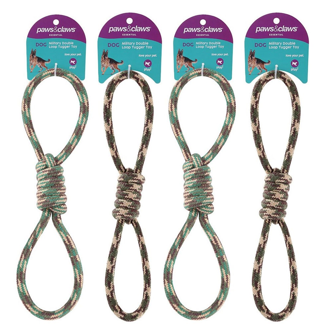 4x Paws & Claws Military 37x4cm Double Loop Tug Toy Play Chew Pet Dog Assorted