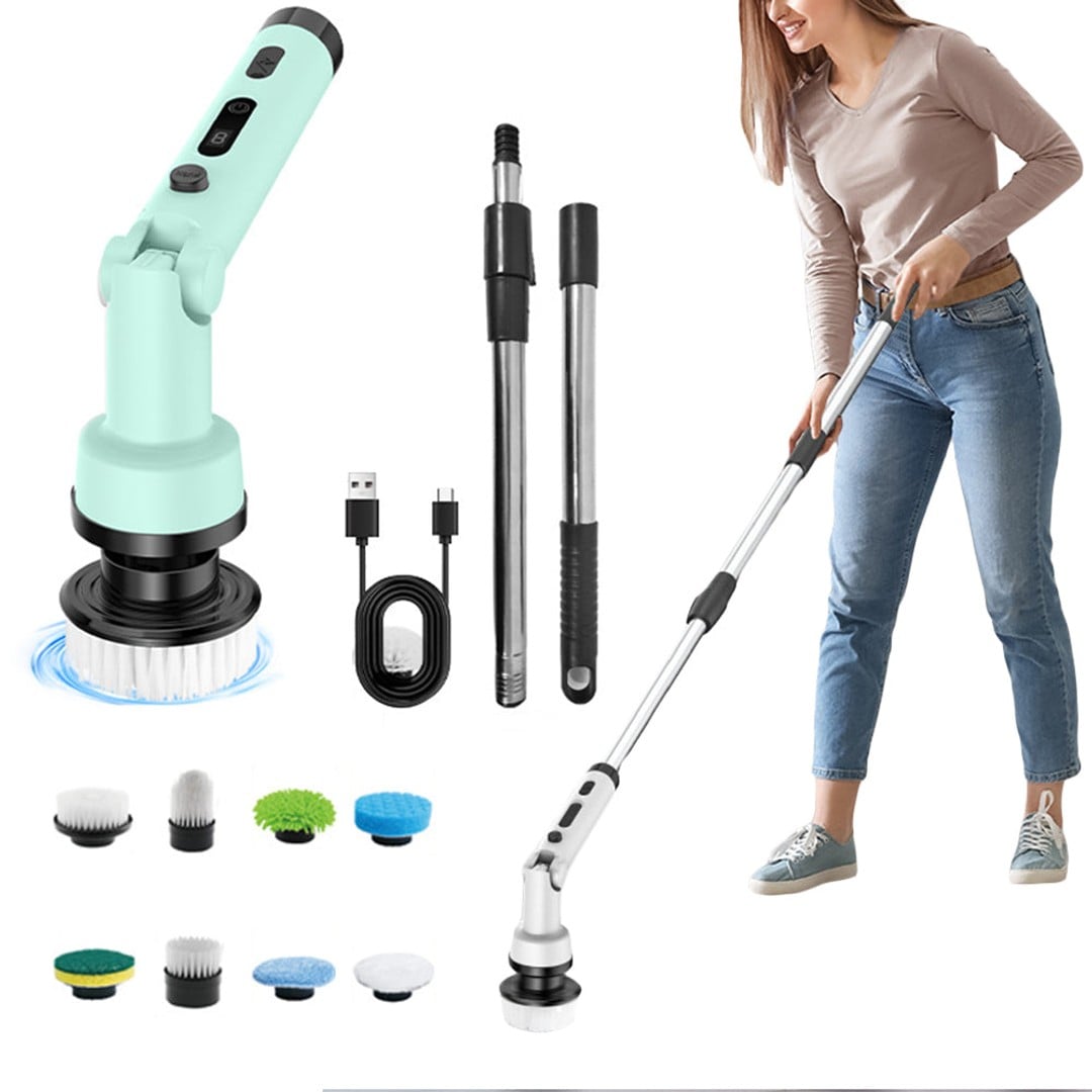 9 in 1 Cordless Spin Scrubber Electric Cleaning Brush Set-Green