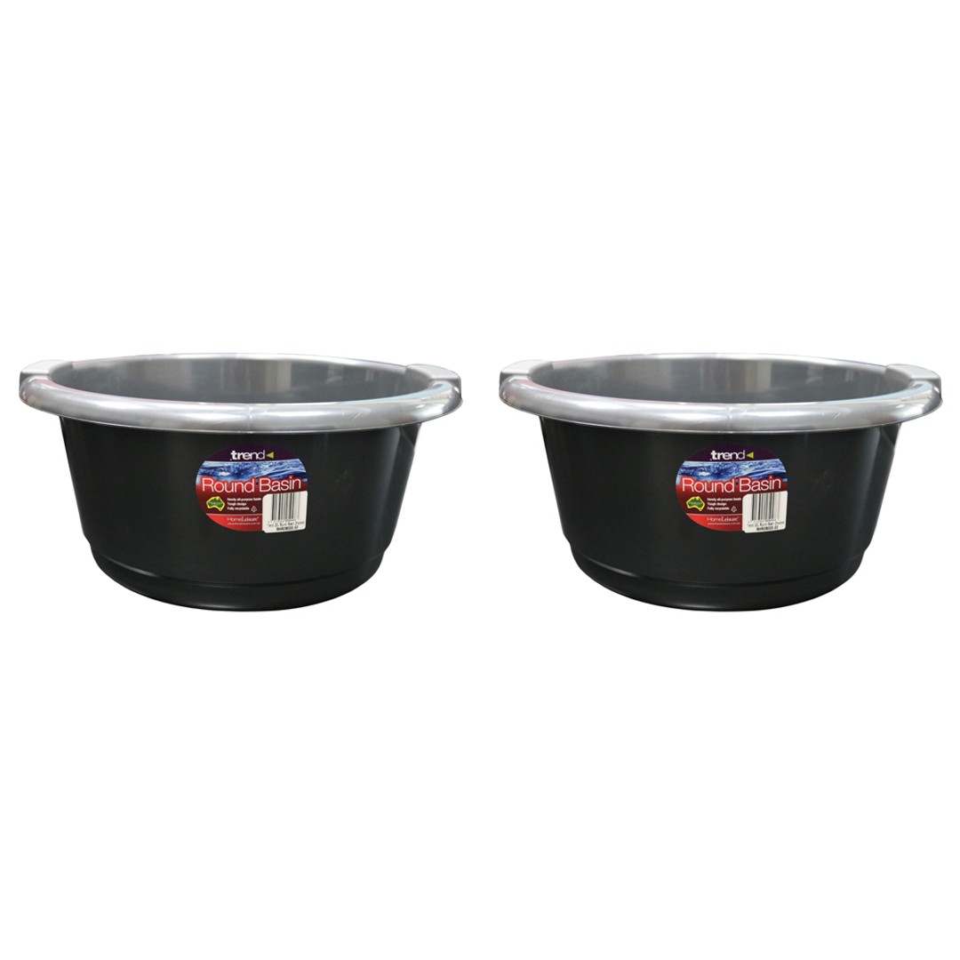 2x Homeleisure Trend 20L Plastic Basin Round Kitchen/Laundry Catch Tray Charcoal