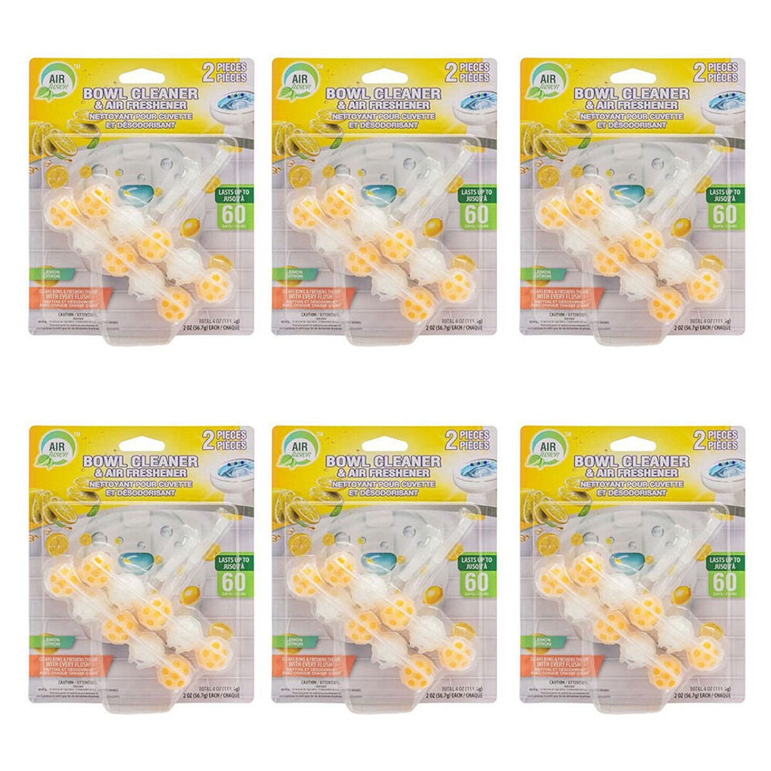 6x 2pc Air Fusion Toilet Bowl Cleaner & Air Freshener Odour Eliminator Lemon