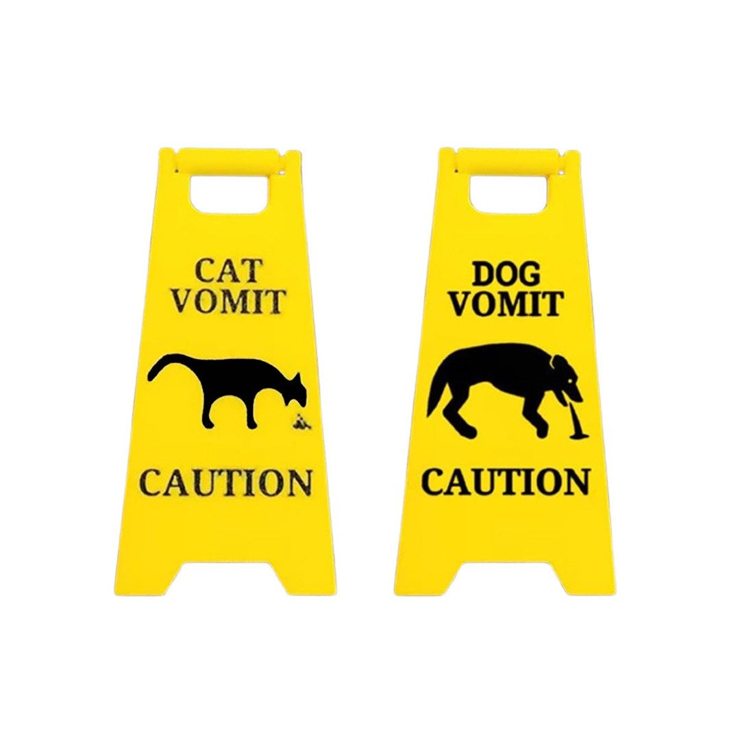 2Pcs Cat Vomit Sign Dogs Vomit Sign Cat Warning Sign Decoration Mini Fun Pet Signs Decor-Each of Style