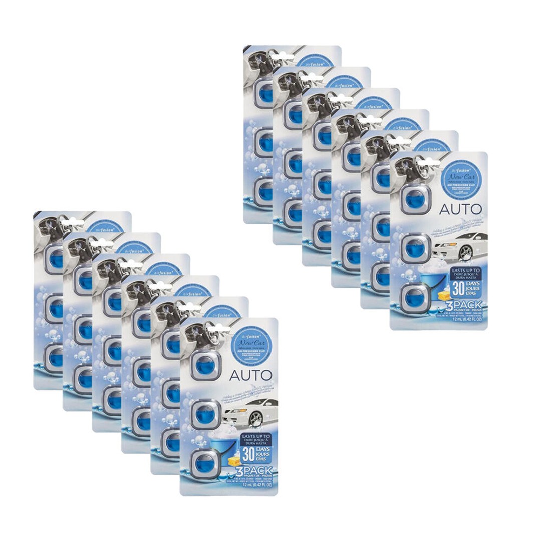 12x 3pc Air Fusion Car/Automotive Air Freshener Vent Clip 4ml New Car Scent