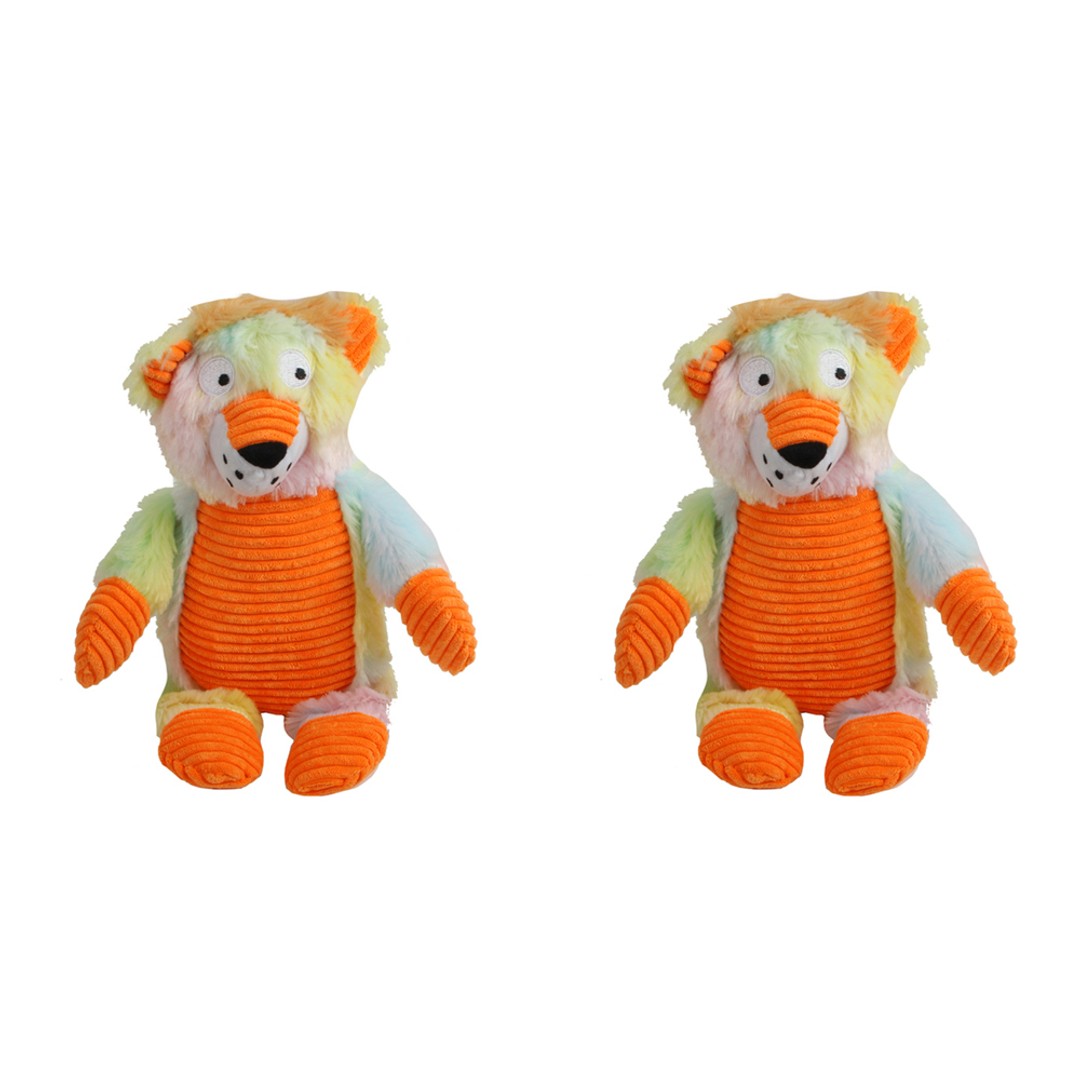 2x Pro Pet 30cm Squeaky Soft Plush Lion Dog Toy Interactive Squeaker Play Yellow