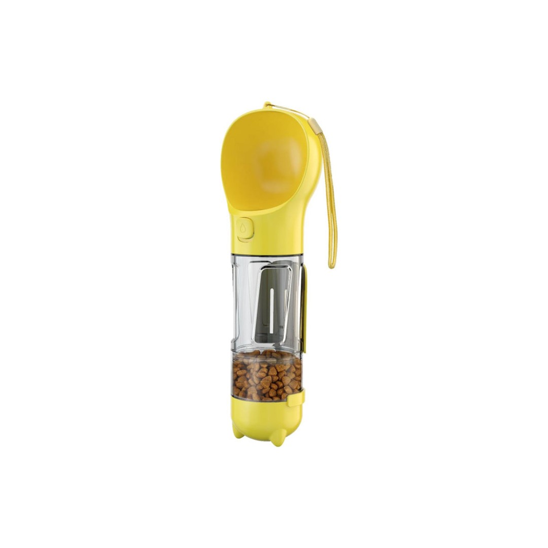 4 in1 Pet Feeder 300ml Dog Cat Water Bottle Travel Pooper Scooper For Outdoor-Yellow