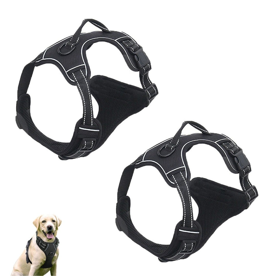 2pcs No Pull Dog Harness Reflective Adjustable Pet Vest Harness with Easy Control Soft Handle -Black