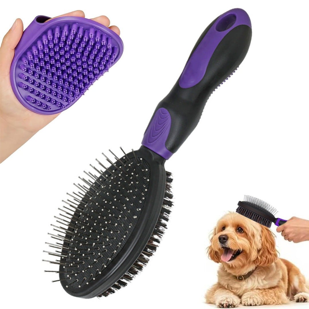 2PCS Pet Grooming Tools Pet Bath Brush Deshedding Dog Brush Suitable For Dogs Cats and Horses-Purple