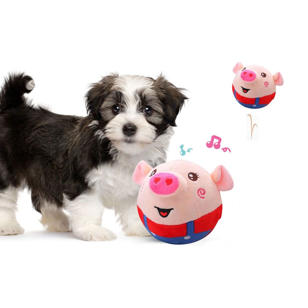 2Pcs Active Moving Pet Plush Toy Interactive Bouncing Ball Sound Electronic Dog Toy-Red