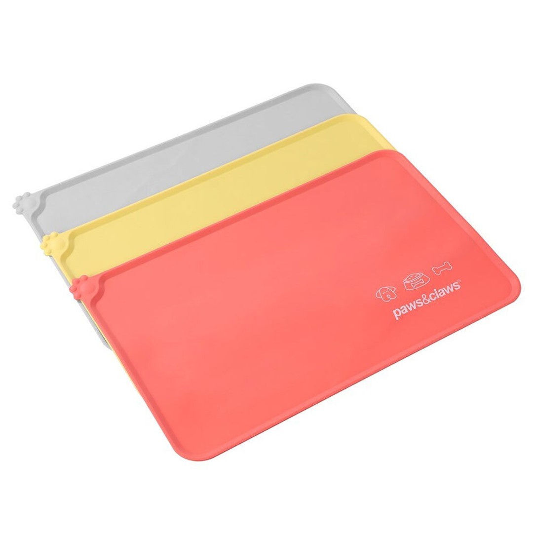 3x Paws & Claws 49x30cm Non-Slip Pet Placemat Rectangle Silicone Food Mat Asst