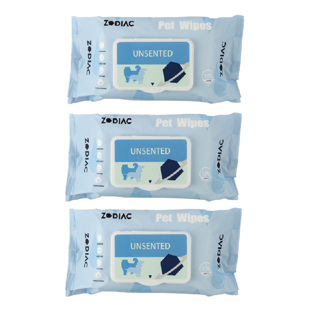 3x 100pc Zodiac Unscented Grooming/Cleaning Pet Dog/Cat Antibacterial Wipes