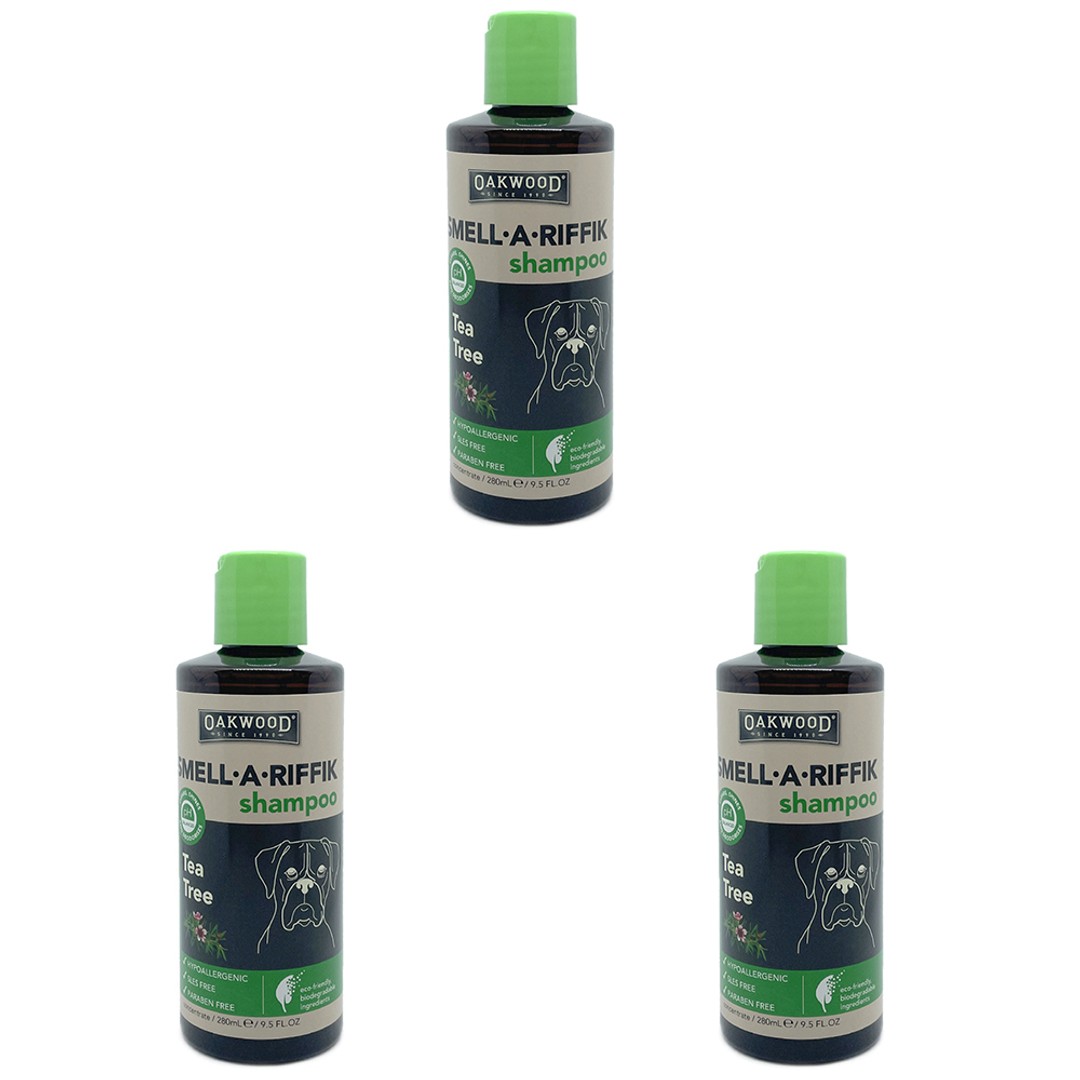 3x Oakwood 280ml Deep Clean Tea Tree Pet Dog Cleansing Shampoo for Double Coat