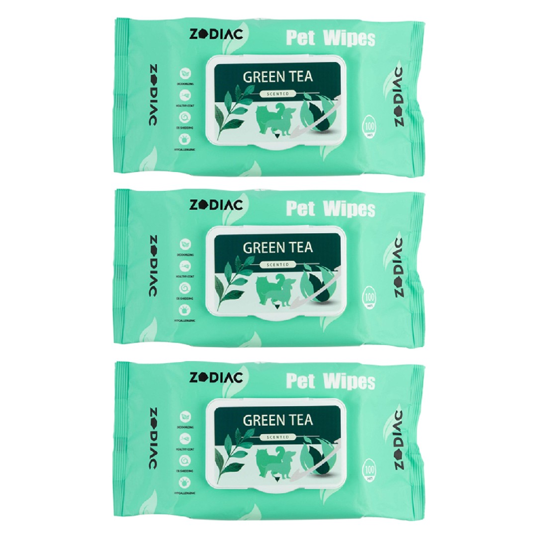 3x 100pc Zodiac Green Tea Scented Grooming/Cleaning Pet Dog/Cat Antibac Wipes