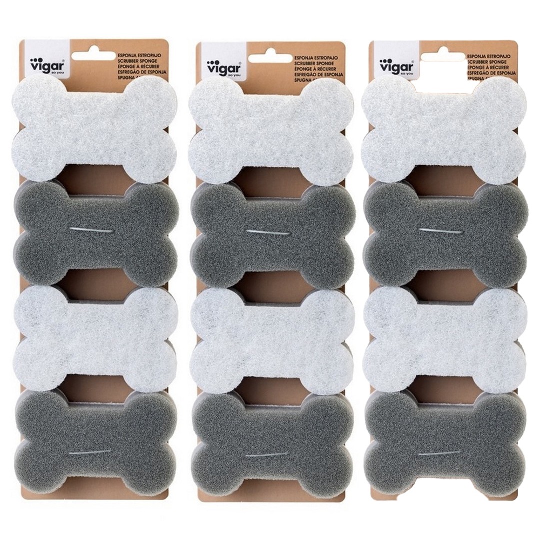 12pc Vigar Pets Club 11cm Bone Scrubber Sponge Set WHT/Grey For Dog Bowl