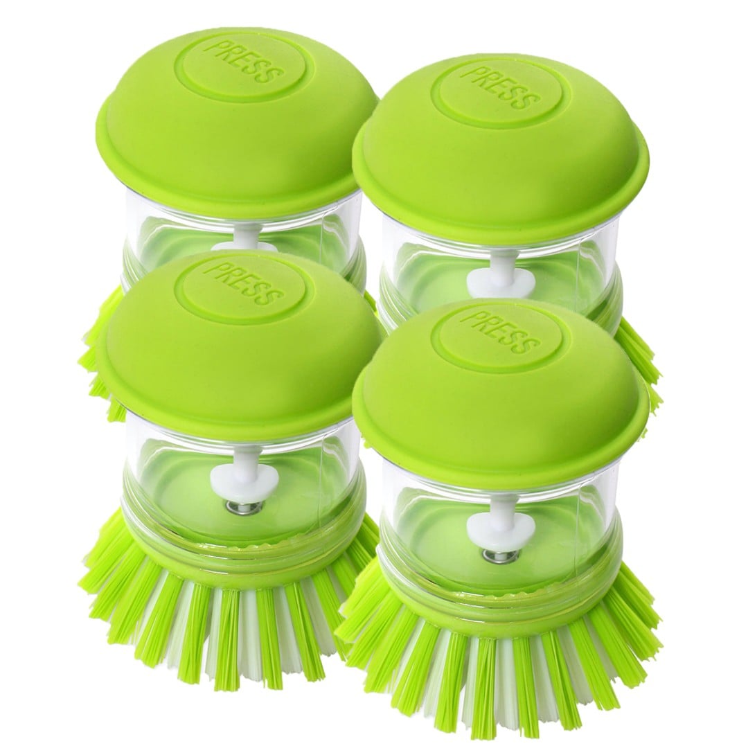 4x Sabco Soap Dispensing 14cm Dish Cleaning Palm Brush w/ Nylon Bristles Green