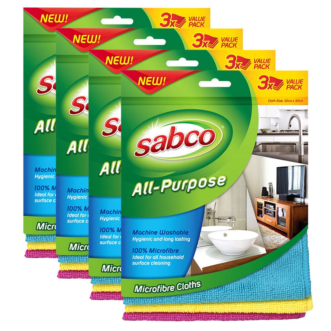 4x 3pc Sabco 32cm All Purpose Machine Washable Microfibre Kitchen/Bathroom Cloth