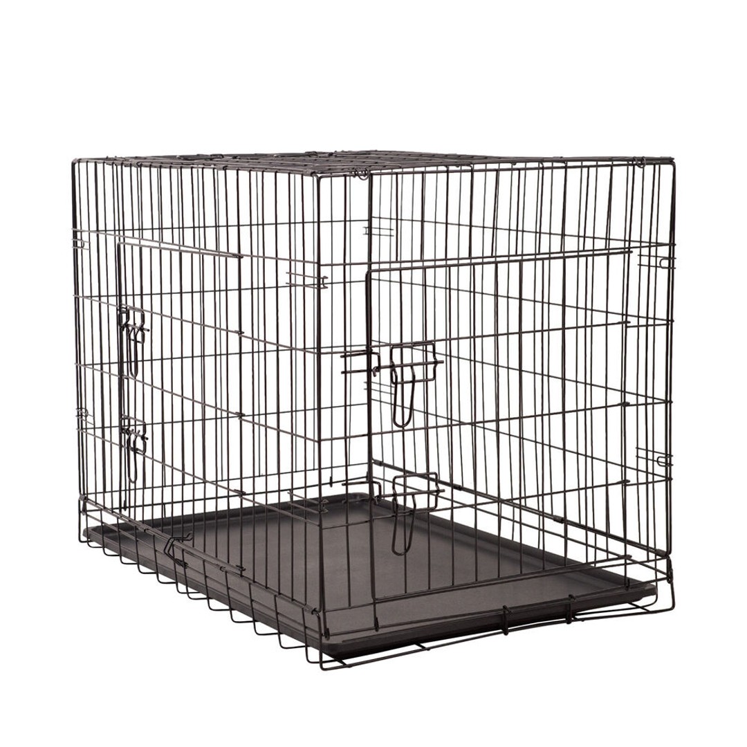 4Paws Foldable Metal Wire Portable Travel Pet Cage w/ ABS Tray 76x59cm Black