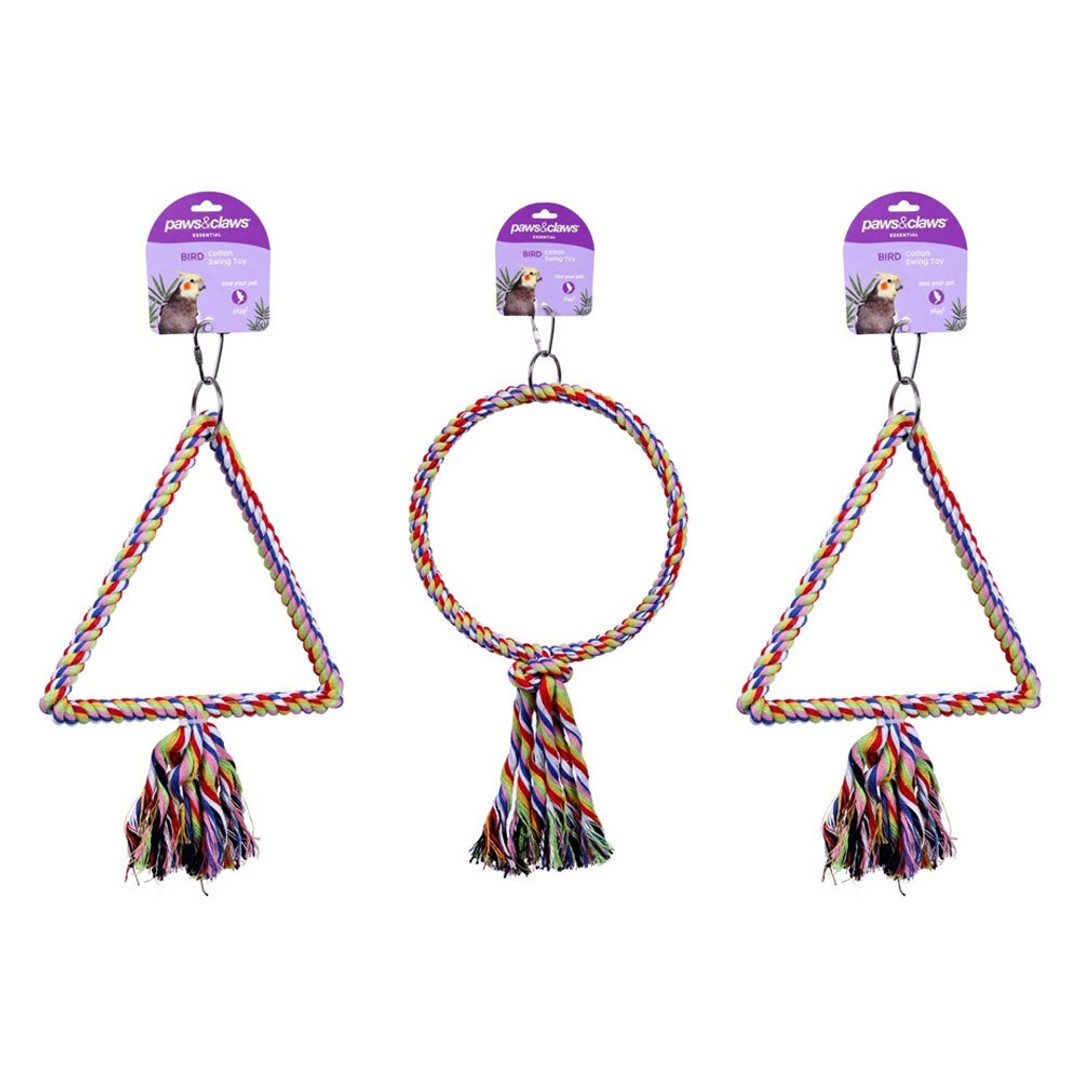 3x Paws & Claws 28cm Cotton Hanging Swing Bird/Parrot Play Toy for Cage Assorted