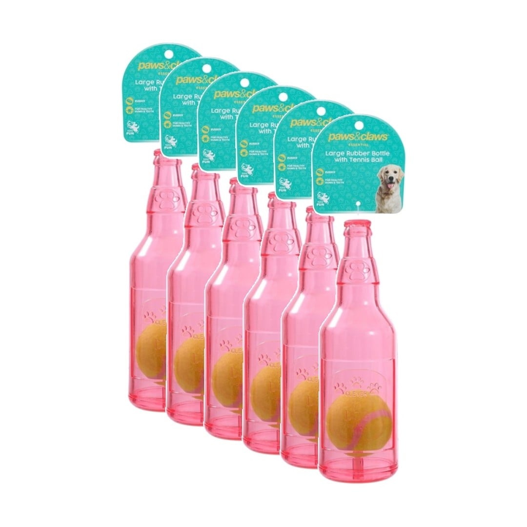 6x Paws And Claws Bottle & Tennis Ball Large Pet Dog Chew Squeaker Toy Assorted