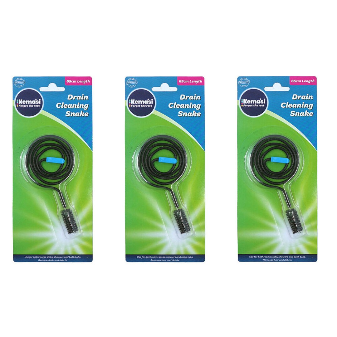 3PK Kemasi Flexible Kitchen/Bathroom Drain Cleaner Cable Snake 65cm Black