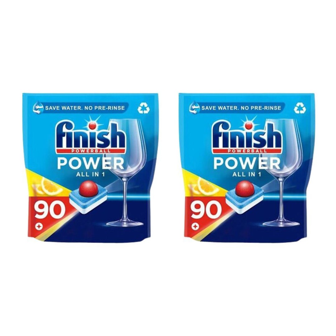 2x 90pc Finish Powerball All in 1 Dishwwasher Tablets Grease Remover Lemon Scent