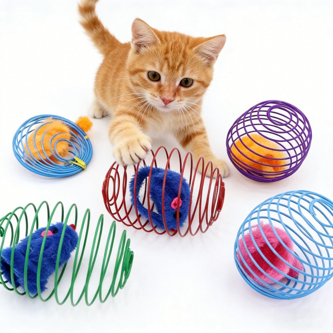 5Pcs Cat Spring Balls Toys Stretchable Rolling Balls Cat Spring Toys for Kitten