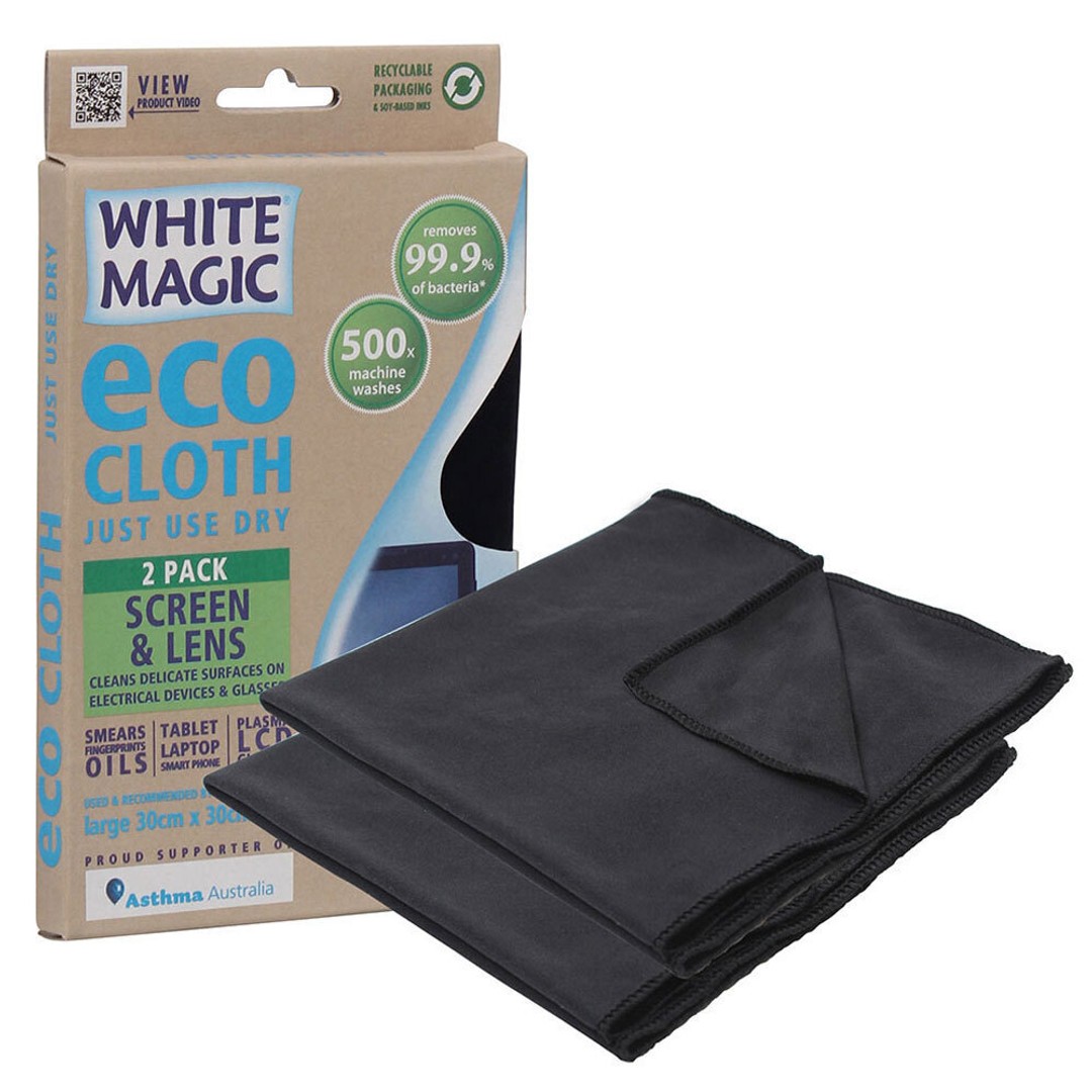 2pc White Magic 30x30cm Microfibre Eco Cloth For Device Screen/Glasses Lens BLK