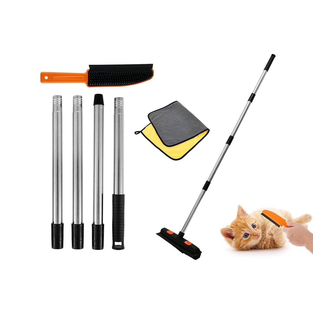 3 in 1 Pet Hair Removal Rubber Broom with Hand Brush and Towel for Floor Dusting