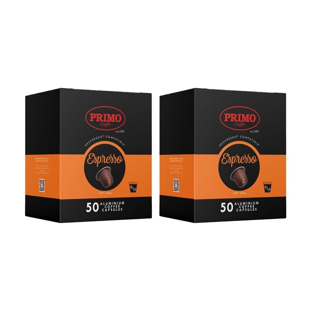 2x 50PK Primo Caffe Coffee Pods Nespresso Compatible Strong Espresso Intensity 8