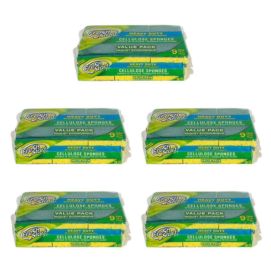 5x 9pc Fresh Start Heavy Duty Cellulose Dishwashing Sponge Scourer Value Pack