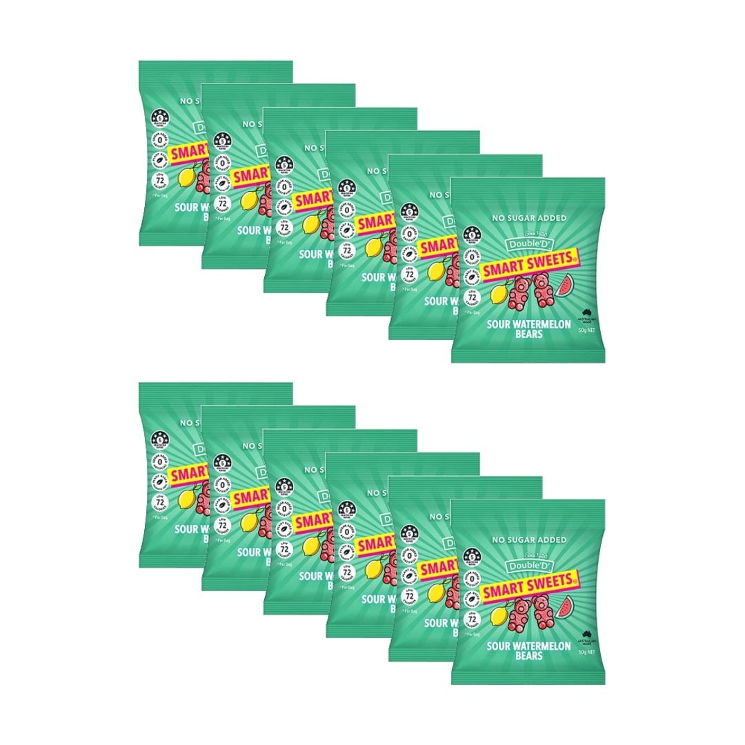 12PK DoubleD Smart Sweets Sour Watermelon 50g Fruit Flavour Gummies