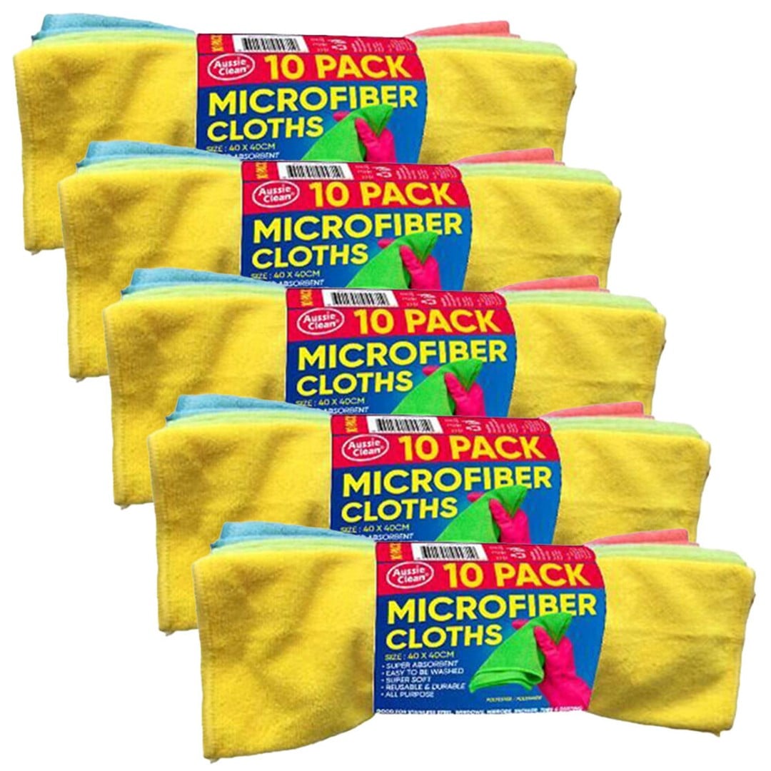 5x 10pc Aussie Clean All Purpose Microfiber Reusable Cleaning Cloth 40x40cm