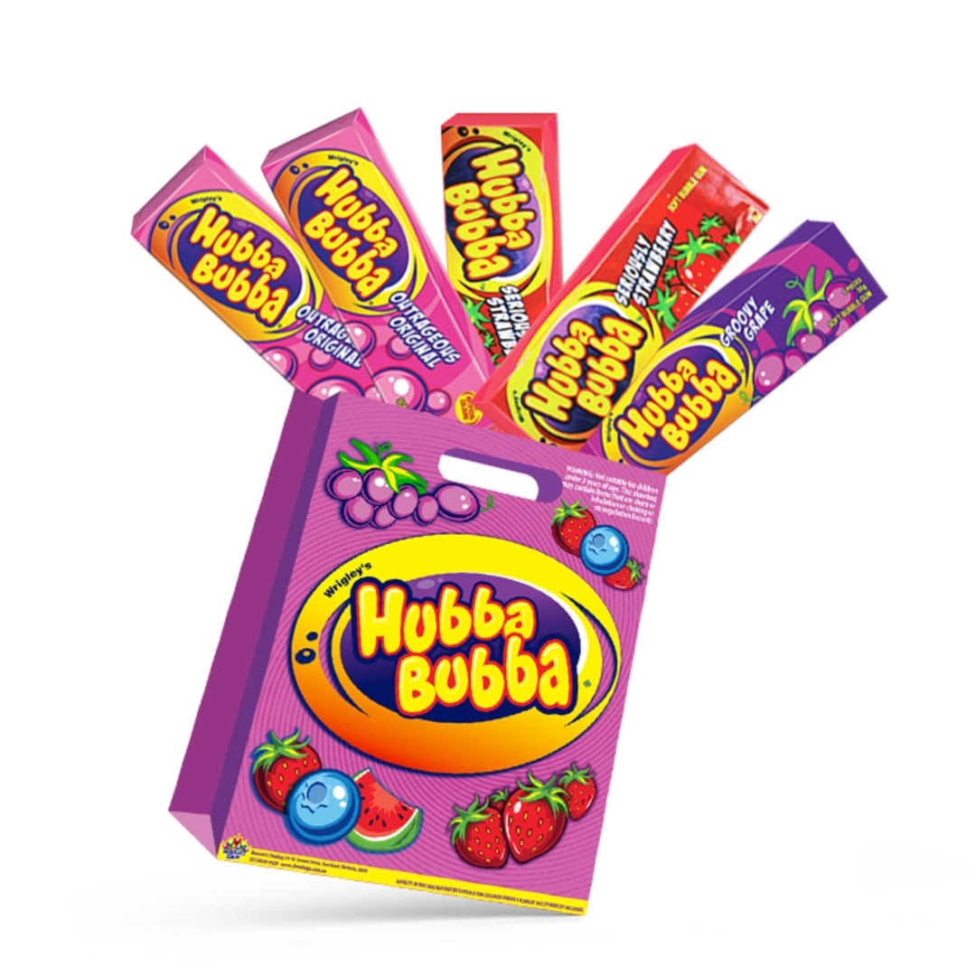 5pc Hubba Bubba Kids Showbag w/Original/Strawberry/Grapes Lollies