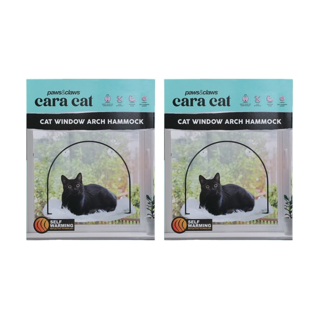 2x Paws And Claws Cat Window Arch Hammock W/ Self Warming Insert 50x40x30cm