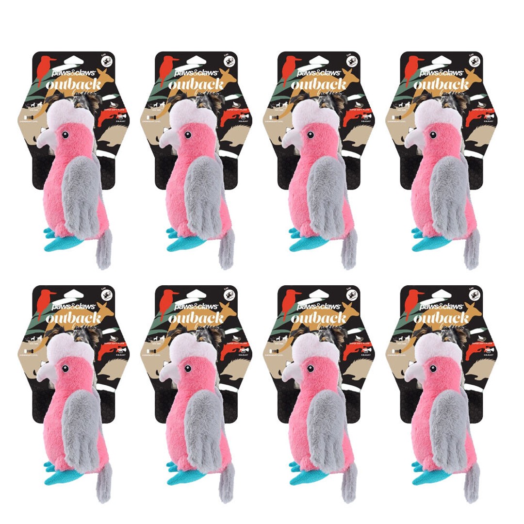 8PK Paws And Claws Outback Buddies Galah Sqeauky Plush Dog Toy 28.5x23.5x10cm