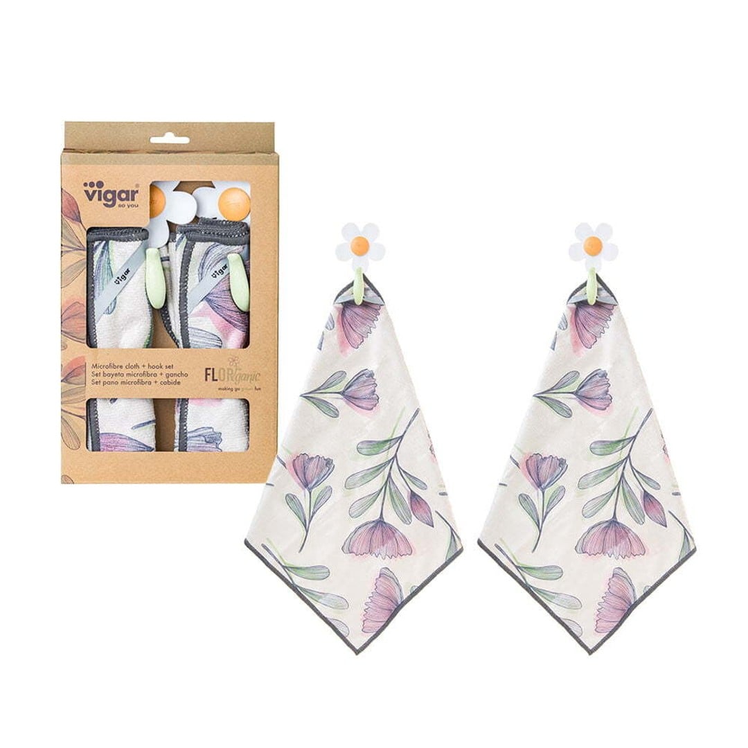 2pc Vigar Florganic Hook w/Suction & Microfibre Cloth Cleaning Absorbent Fabric