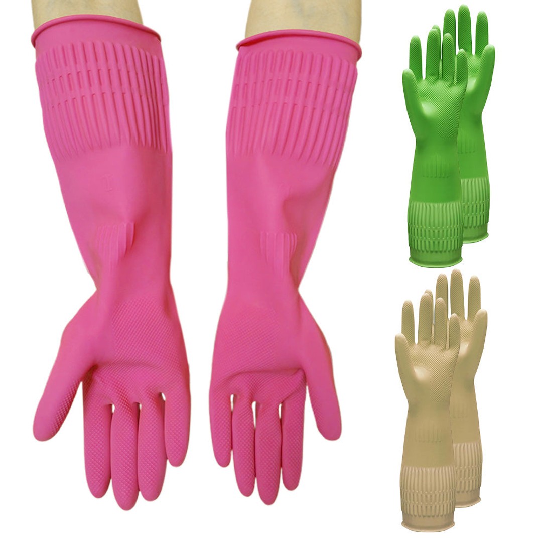 38cm Extra Long Rubber Gloves 3 Pack Heavy Duty Cleaning Gloves for Dishwashing