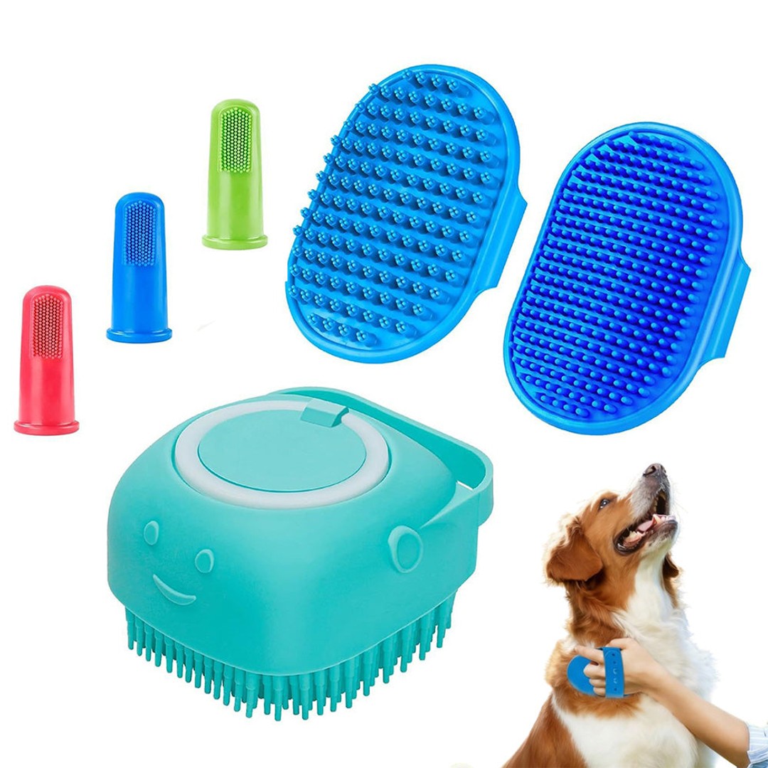 6PCS Dog Bath Brush Set Shampoo Brush Finger Toothbrush for Dogs Cats