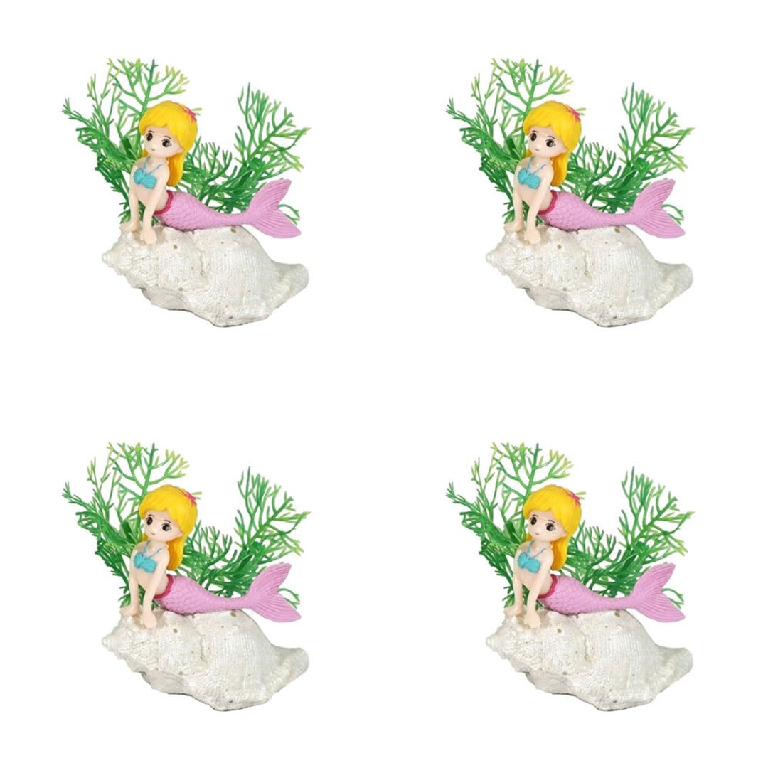 4PK Dudley's World Of Pets Aquarium/Fish Tank Resin Mermaid On Shell Decor 9cm