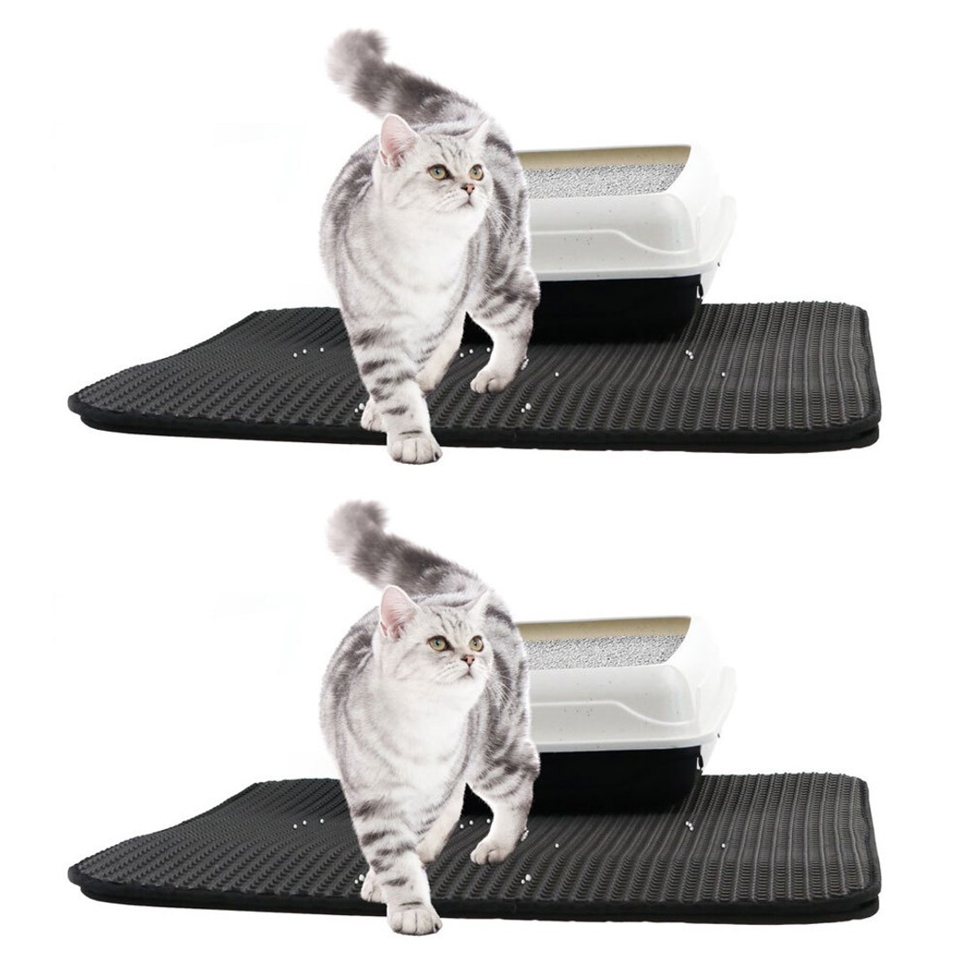 2x Paws & Claws 58cm Waterproof Dual Layer Cat Litter Trap Mat Trapper Pad Black