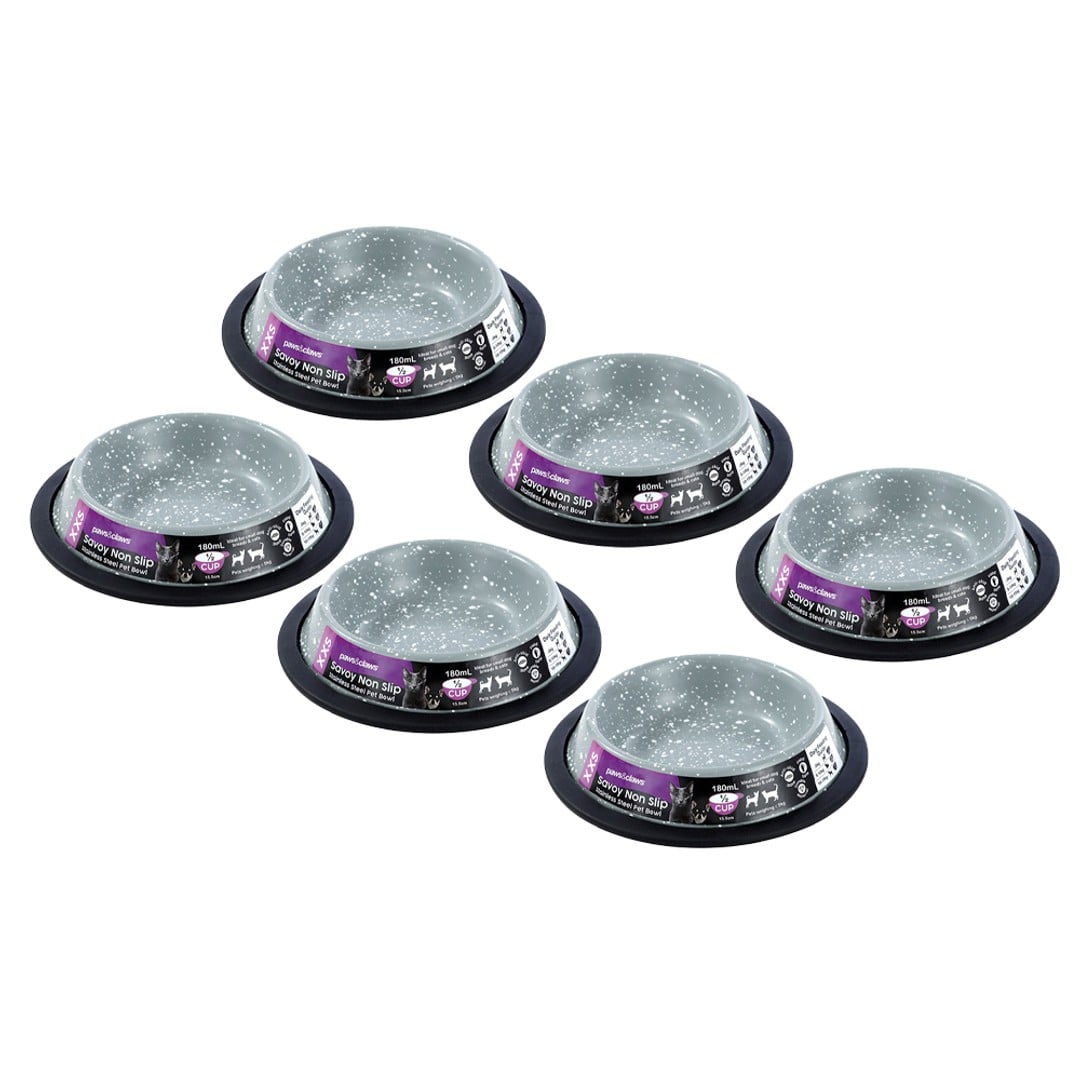 6x Paws & Claws Savoy 180ml/15.5cm Pet/Dog Stainless Steel Food Bowl Non-Slip GR
