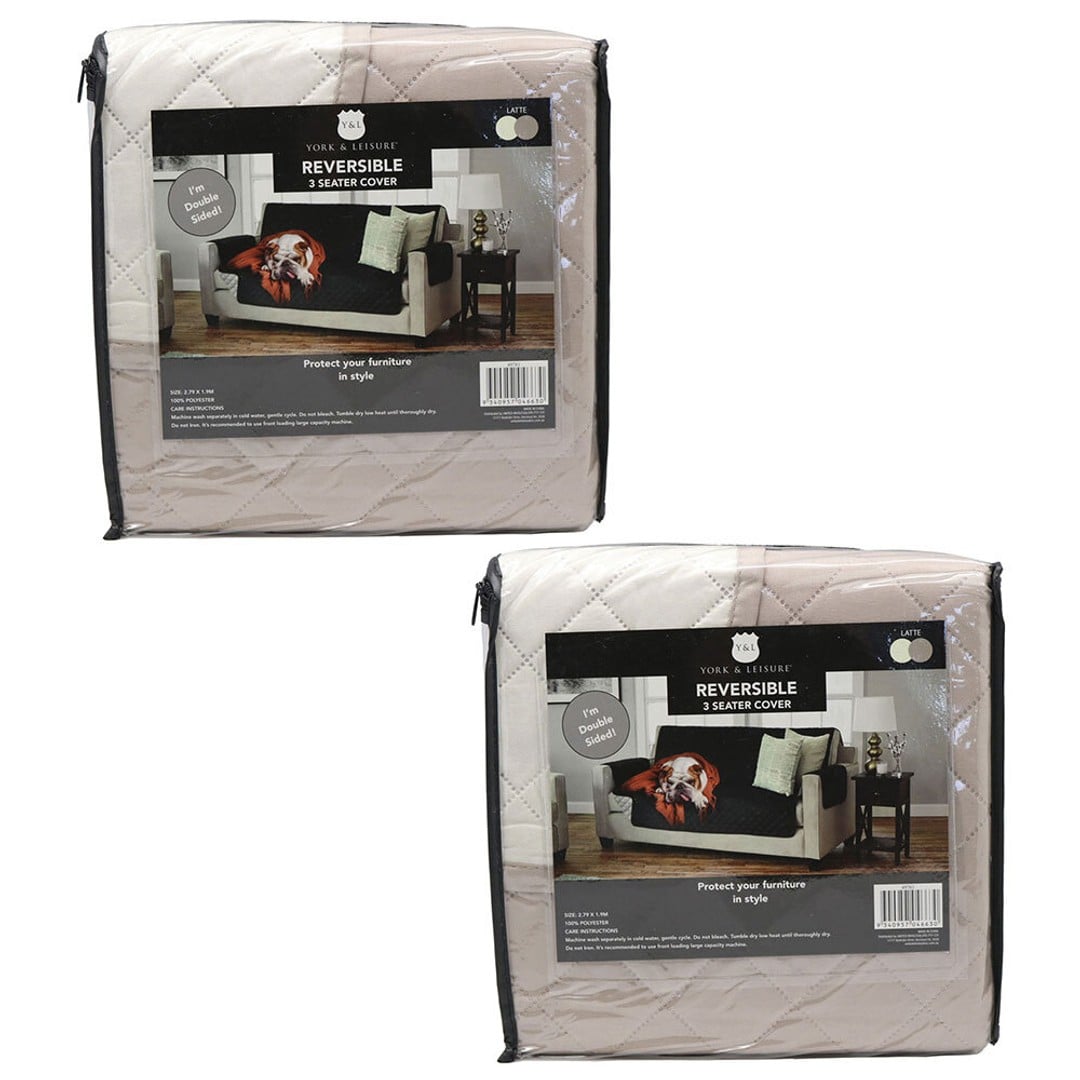 2PK York & Leisure 2.79m Reversible 3 Seater Couch/Chair Cover Pets/Dogs Latte