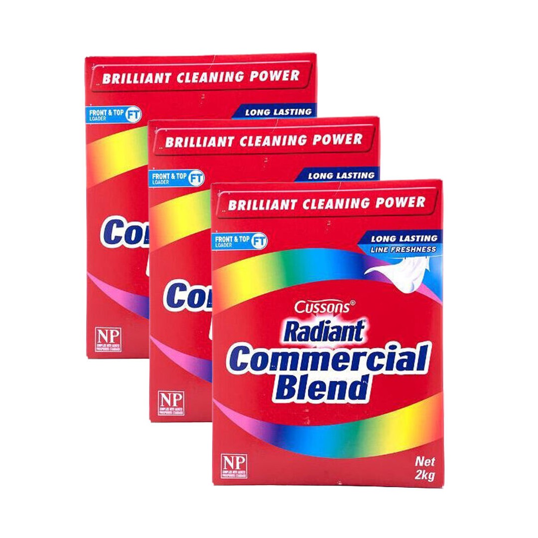 3PK Cussons Radiant Commercial Blend Front/Top Loader Powder 2kg Clean Fresh
