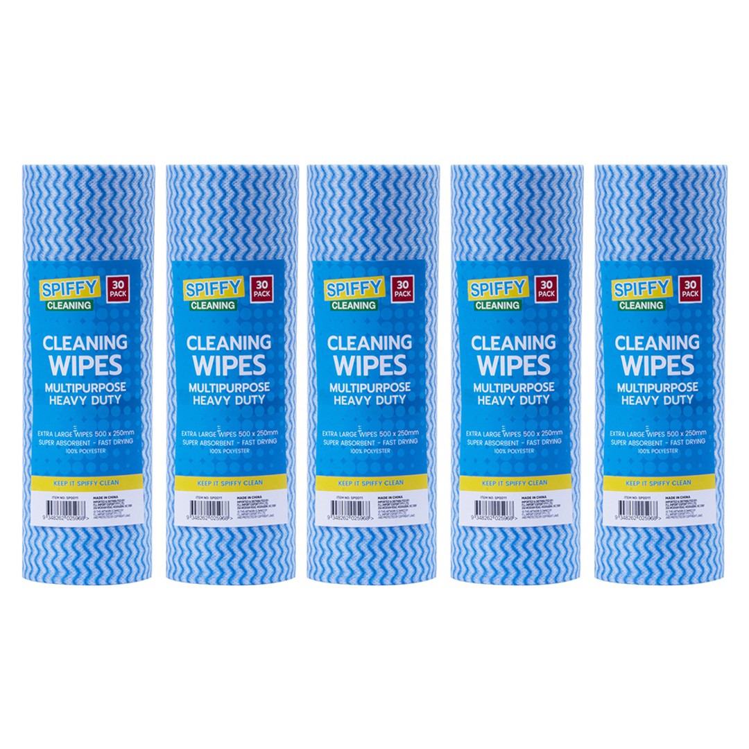 150x Spiffy Cleaning 100% Polyester 50x25cm Super Absorbent Cleaning Wipes