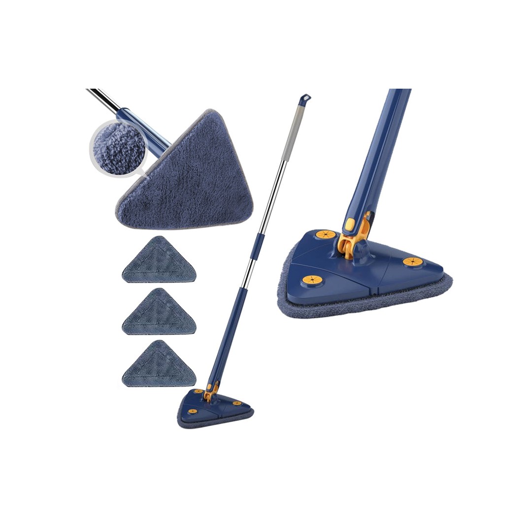 360 Degrees Rotatable Adjustable Cleaning Mop Triangular Cleaning Mop Telescopic Scrubber Brush with 3 Cloths
