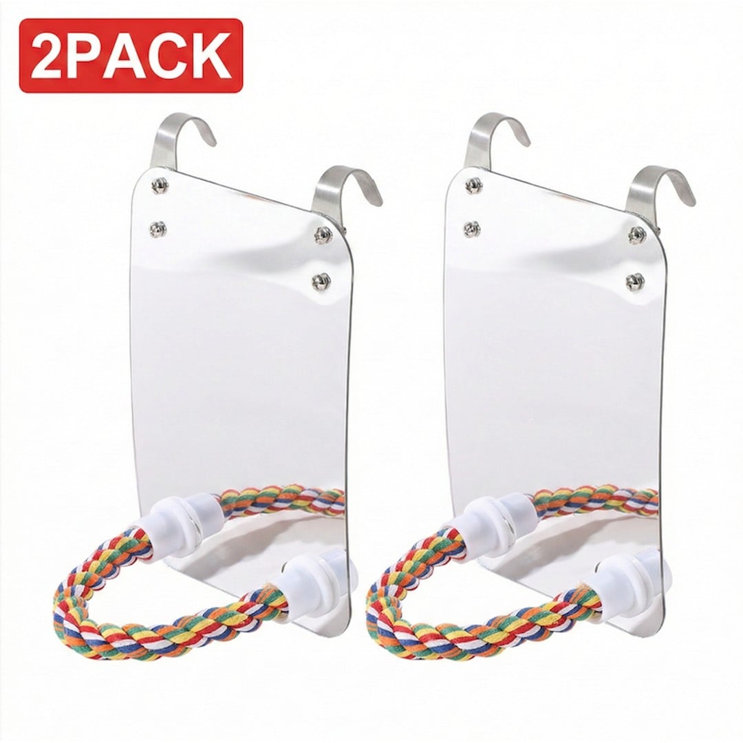 2Pack Bird Mirror with Rope Perch